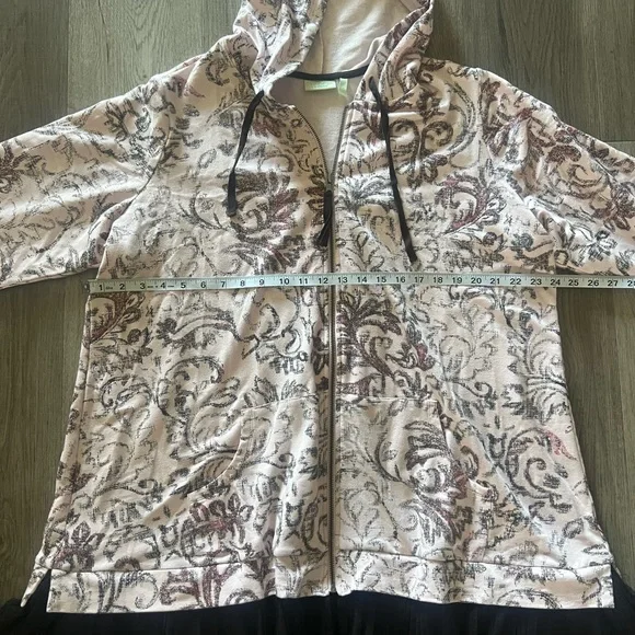 Logo by Lori Goldstein Light Pink Zip Hoodie with Black Floral Jacquard - Picture 6 of 9